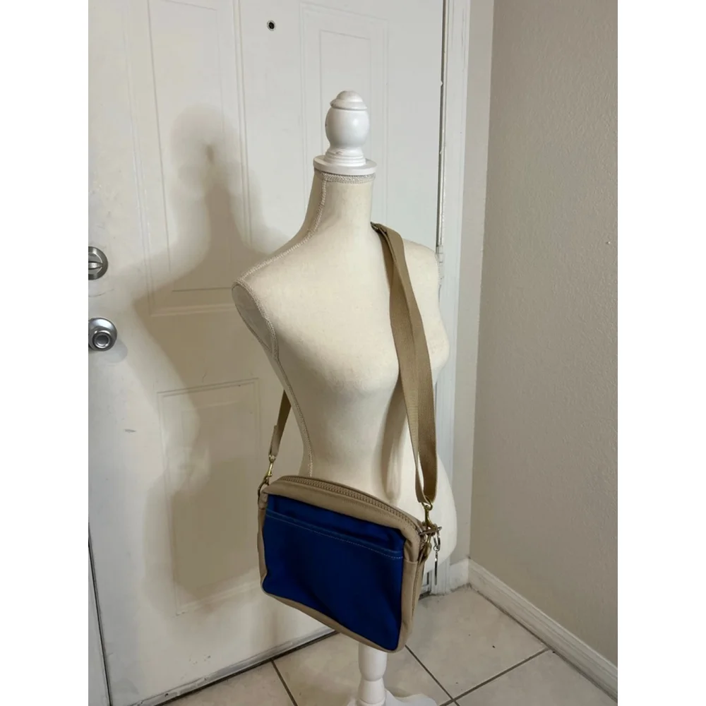 Cedar Key Blue and Tan Canvas Crossbody Bag